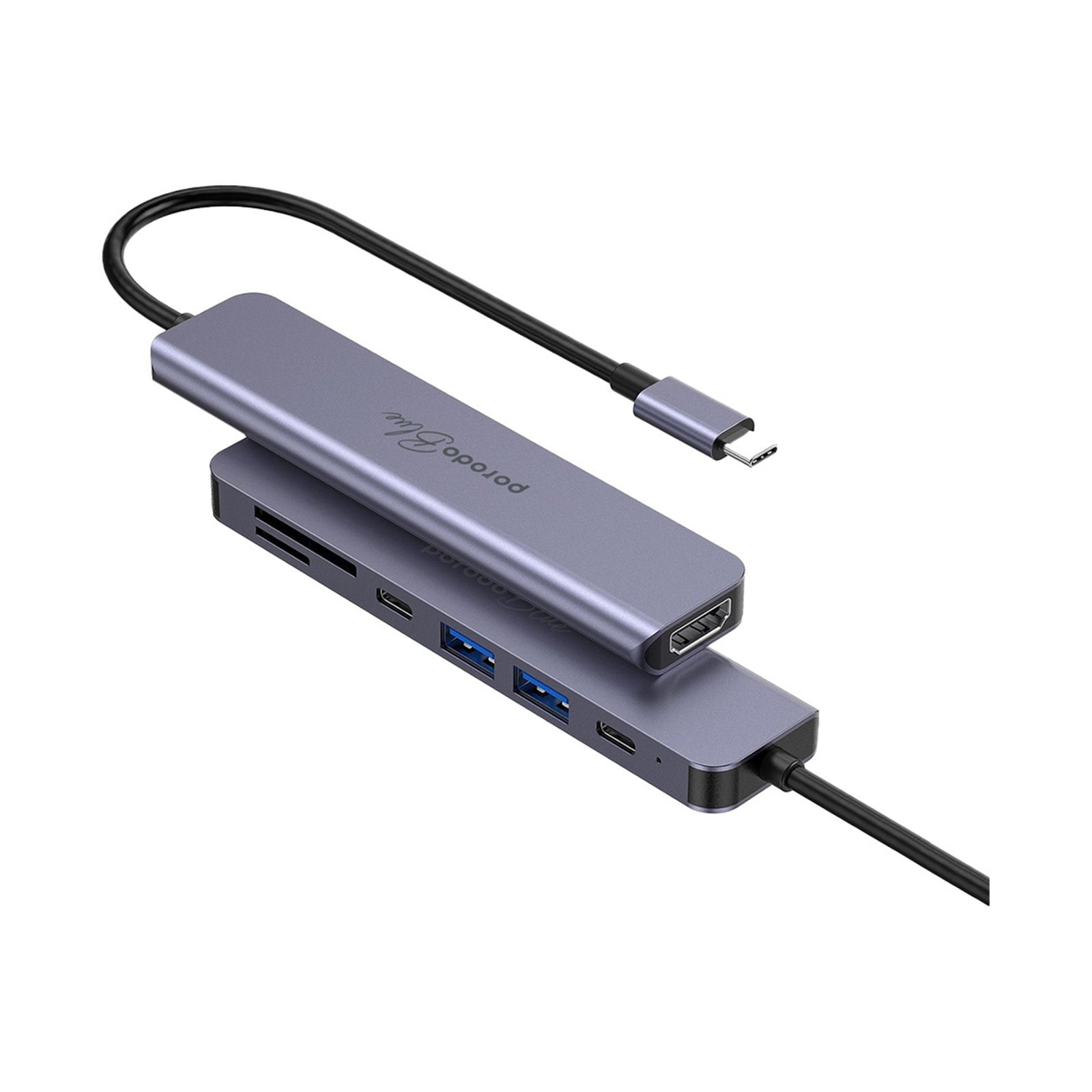Porodo 7in1 Hub HDMI 2XUSB-A 2XUSB-C SD MicroSD